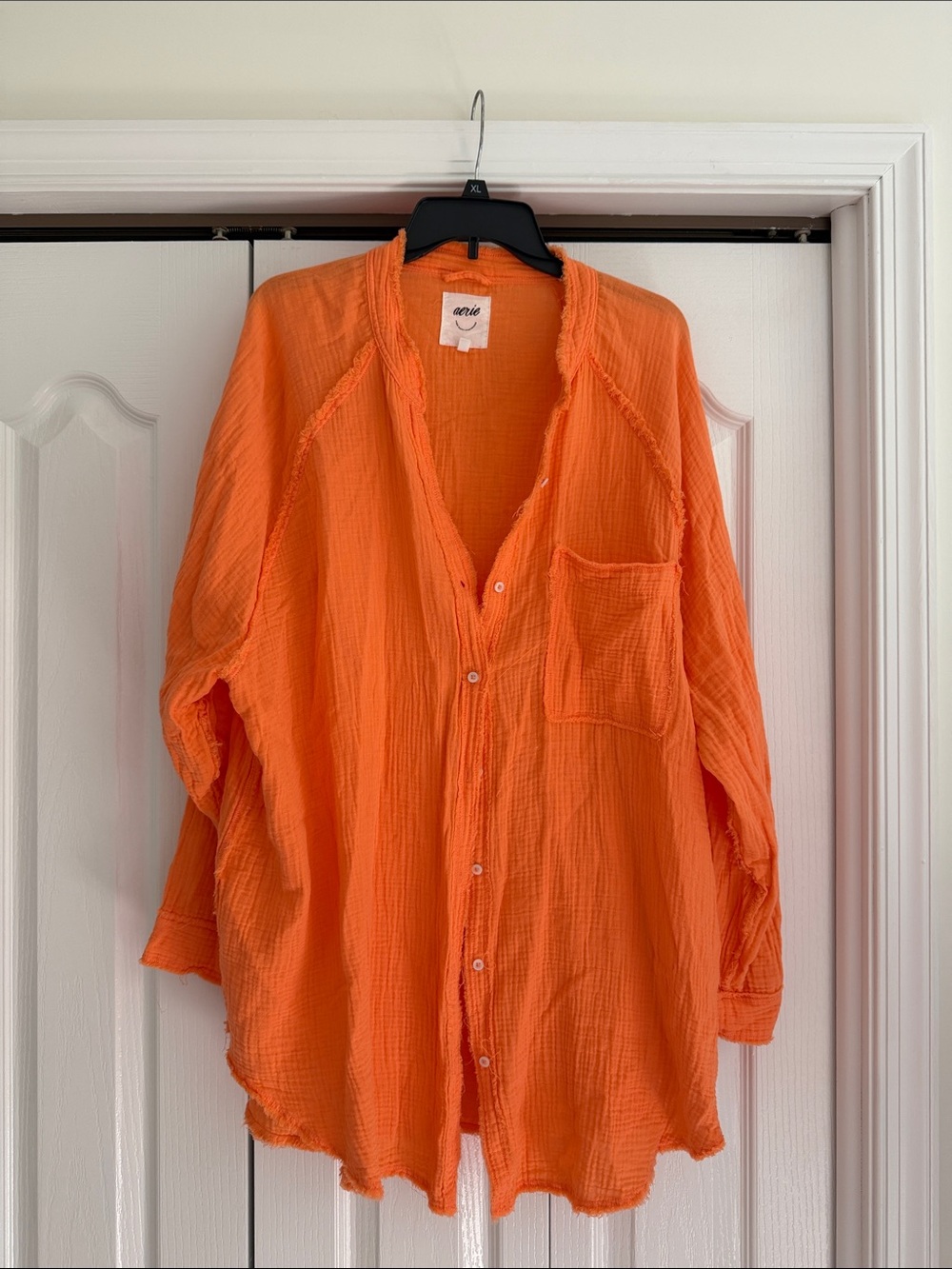 aerie Orange Button-Down Gauze Shirt
